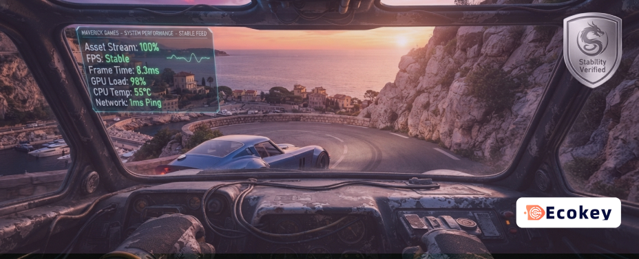 The cockpit of a vehicle in Clutch, showcasing high-fidelity detail and system performance metrics.