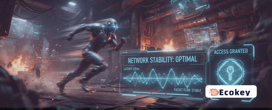 Digital network optimization and stability metrics overlaid on a high-speed action scene from Marathon.